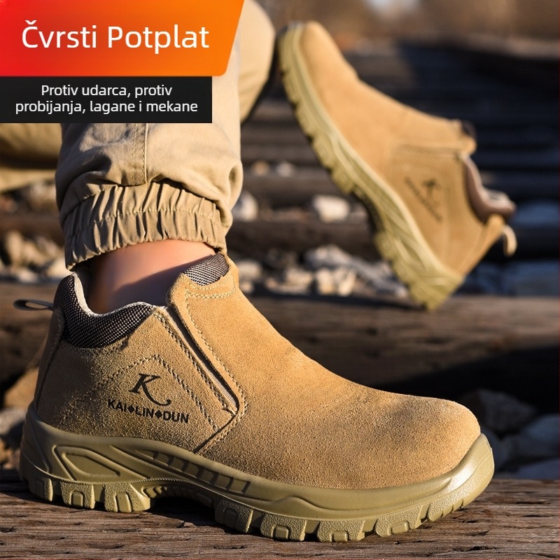 Muške cipele za zaštitu s čeličnim vrhom, zaštita od udara i probijanja, prirodna koža, prozračne, otporne na habanje, protuklizne potplatu, otporne na toplinu