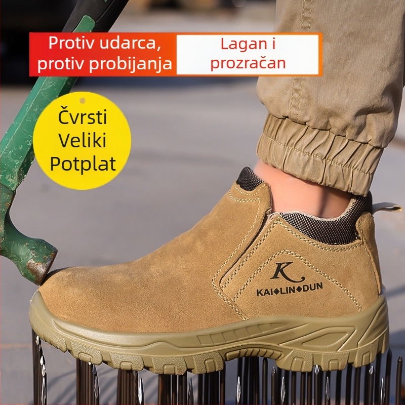 Muške cipele za zaštitu s čeličnim vrhom, zaštita od udara i probijanja, prirodna koža, prozračne, otporne na habanje, protuklizne potplatu, otporne na toplinu