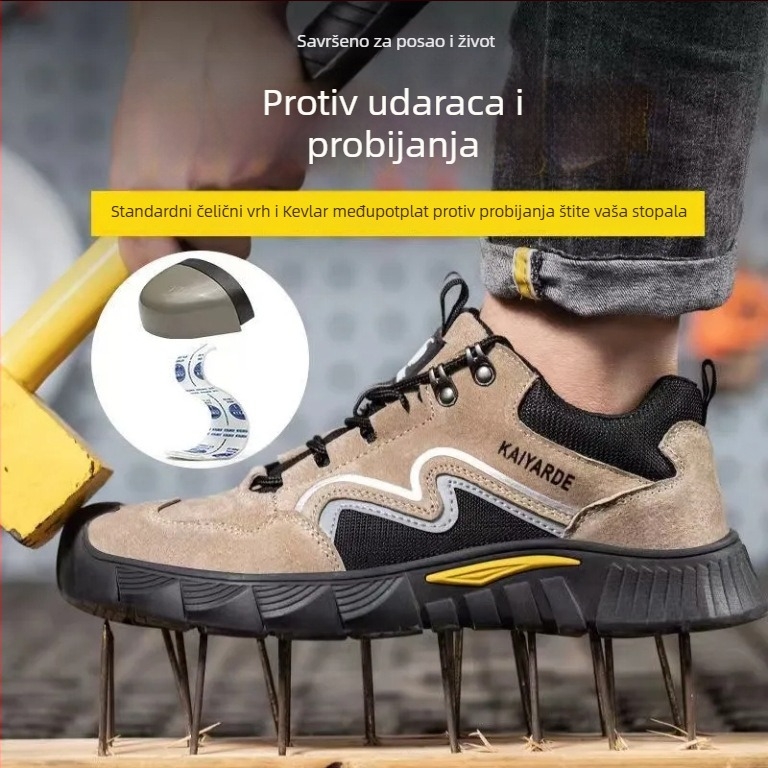 Muške ljetne lagane cipele za posao s čeličnom kapicom, prozračne, otporne na habanje, zaštita od probijanja i udara za gradilišta