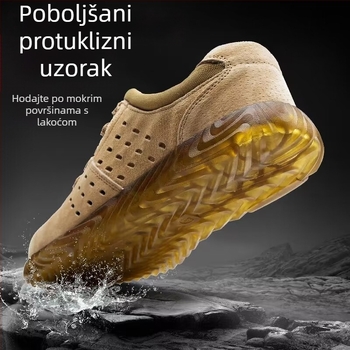 Ljetne prozračne sigurnosne cipele s mekanom gumom sole, čeličnim prstom, zaštita od udara i probijanja, prirodna koža, zaštita od iskri pri zavarivanju