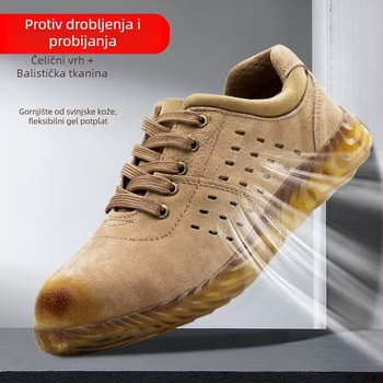 Ljetne prozračne sigurnosne cipele s mekanom gumom sole, čeličnim prstom, zaštita od udara i probijanja, prirodna koža, zaštita od iskri pri zavarivanju