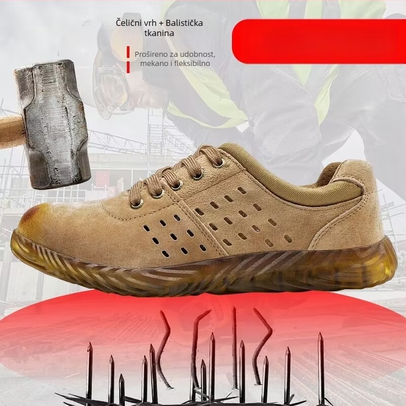 Ljetne prozračne sigurnosne cipele s mekanom gumom sole, čeličnim prstom, zaštita od udara i probijanja, prirodna koža, zaštita od iskri pri zavarivanju