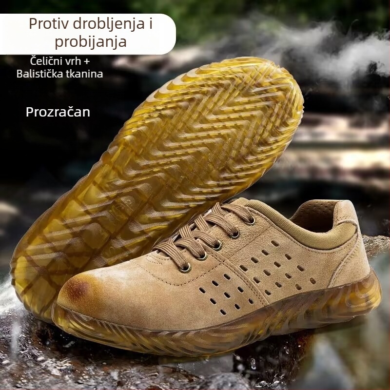 Ljetne prozračne sigurnosne cipele s mekanom gumom sole, čeličnim prstom, zaštita od udara i probijanja, prirodna koža, zaštita od iskri pri zavarivanju
