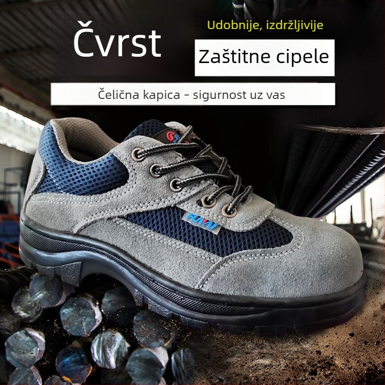 Plave radne cipele s čeličnim prstom, lagane i prozračne, zaštita od probijanja, otporne na habanje, protuklizne za gradilišta