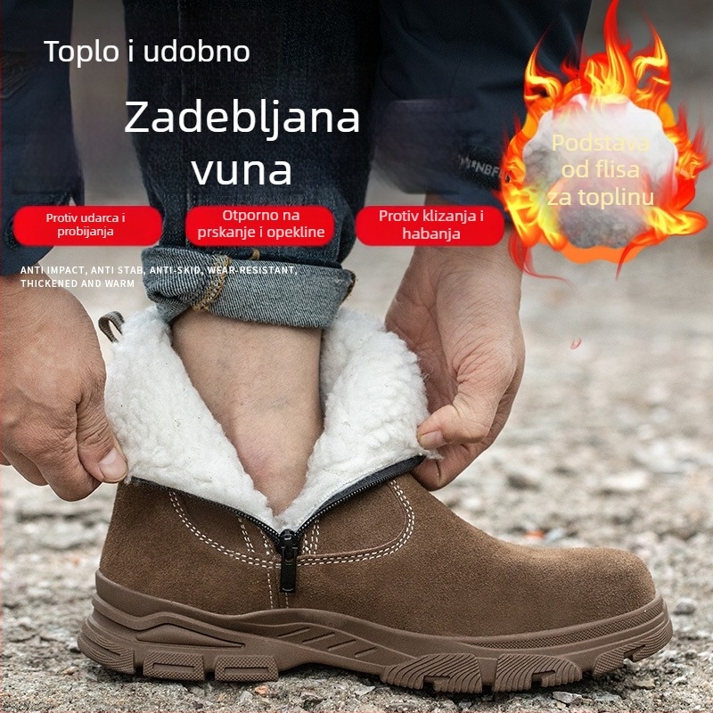 Zimske sigurnosne cipele srednje visine s čeličnom kapom, otpornost na udare i probijanje, fleece podstava, tople i otporne na hladnoću, debele, s bočnim zatvaračem