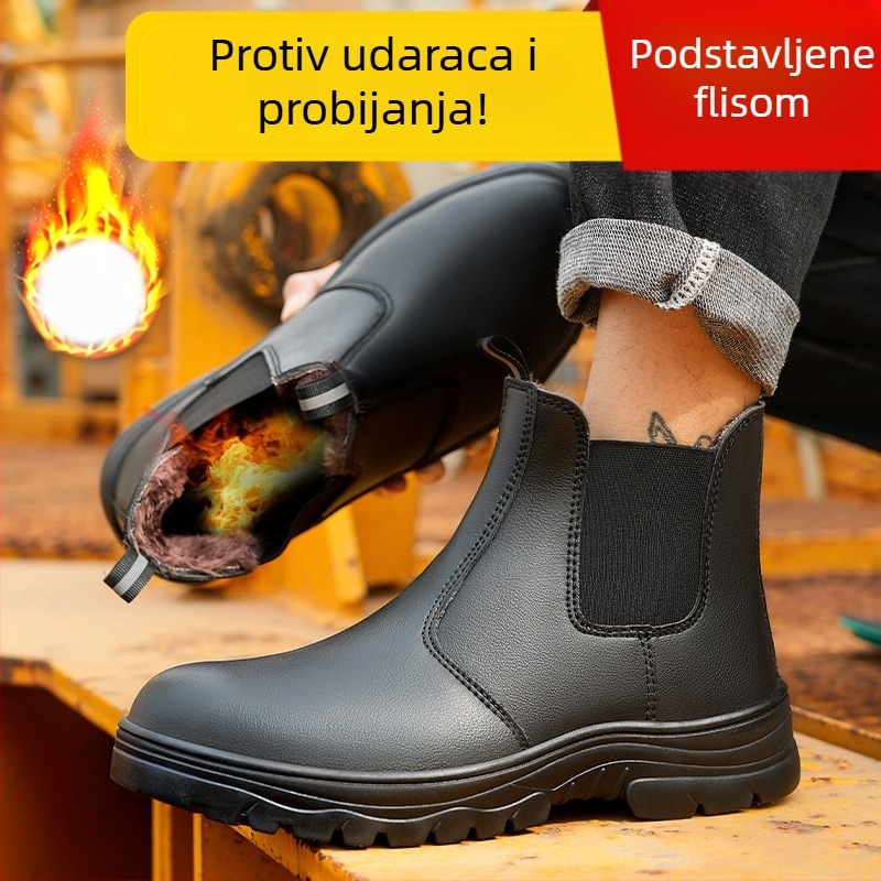 Muške zimske zaštitne cipele s čeličnom zaštitom prsta, fleec vunom unutrašnjošću, vodootporne i otporne na habanje za gradilište