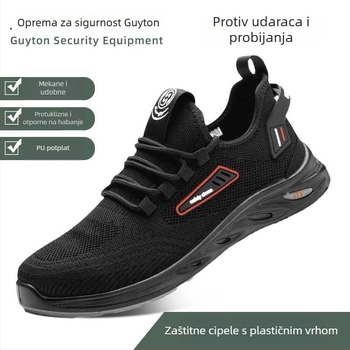 Crne sigurnosne cipele s plastičnim prstom, prozračan gornji dio s mrežom, otporne na udarce i probijanje, niski kroj, izolirane, 6KV električna zaštita