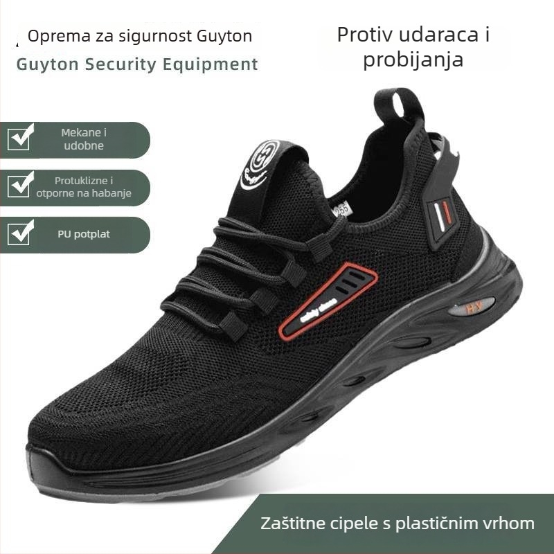 Crne sigurnosne cipele s plastičnim prstom, prozračan gornji dio s mrežom, otporne na udarce i probijanje, niski kroj, izolirane, 6KV električna zaštita