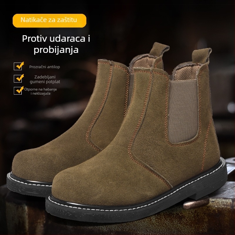 Zaštitne cipele s debelom gumom, prirodna koža, visoka temperatura otpornost, zaštita od opeklina, otporne na željezne čestice, otporne na probijanje i udarce, za zavarivače