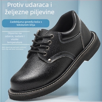 Crne kožne sigurnosne cipele za sve četiri sezone s zaštitom od udara i perforacije, otporne na visoke temperature i habanje, prozračne, protiv mirisa, otporne na kiseline i lužine.