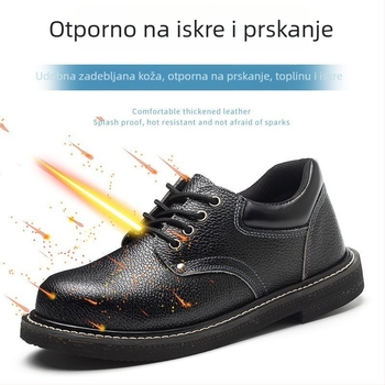 Crne kožne sigurnosne cipele za sve četiri sezone s zaštitom od udara i perforacije, otporne na visoke temperature i habanje, prozračne, protiv mirisa, otporne na kiseline i lužine.
