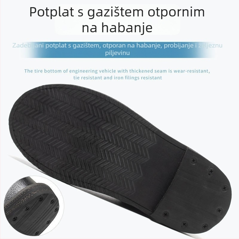 Crne kožne sigurnosne cipele za sve četiri sezone s zaštitom od udara i perforacije, otporne na visoke temperature i habanje, prozračne, protiv mirisa, otporne na kiseline i lužine.