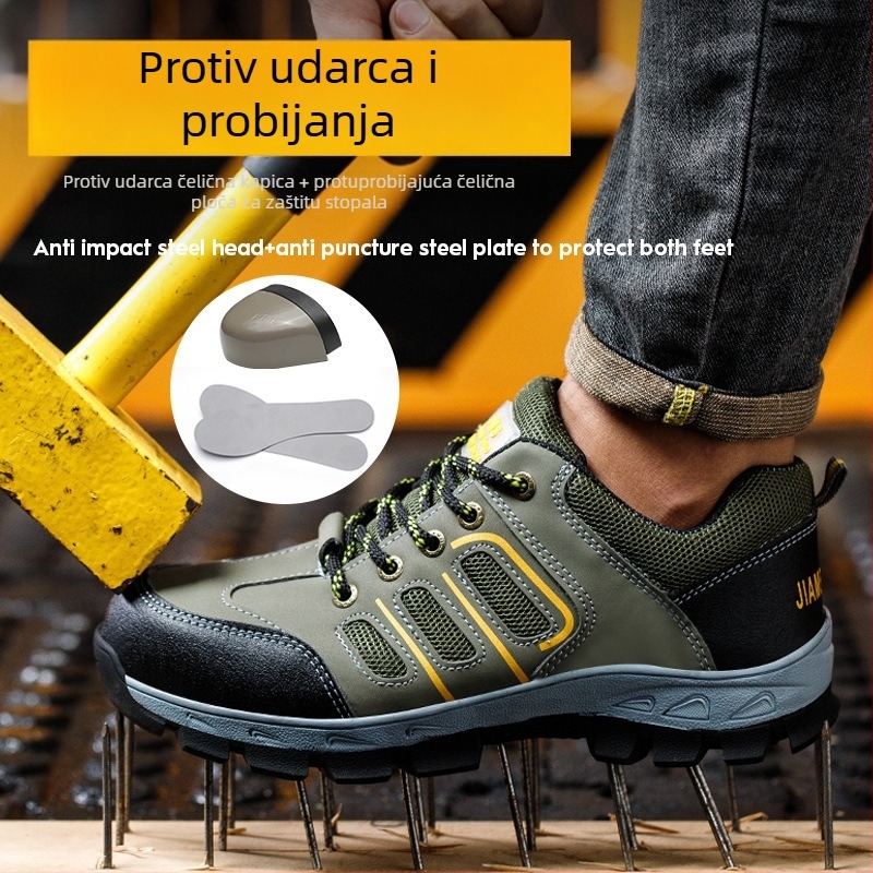 Tai Yukang Sigurnosne tenisice s čeličnim prstom – za muškarce i žene, ljetne, prozračne, otporne na udarce i probijanje, otporne na habanje, lagane, gornji dio od kože i mreže, zelene