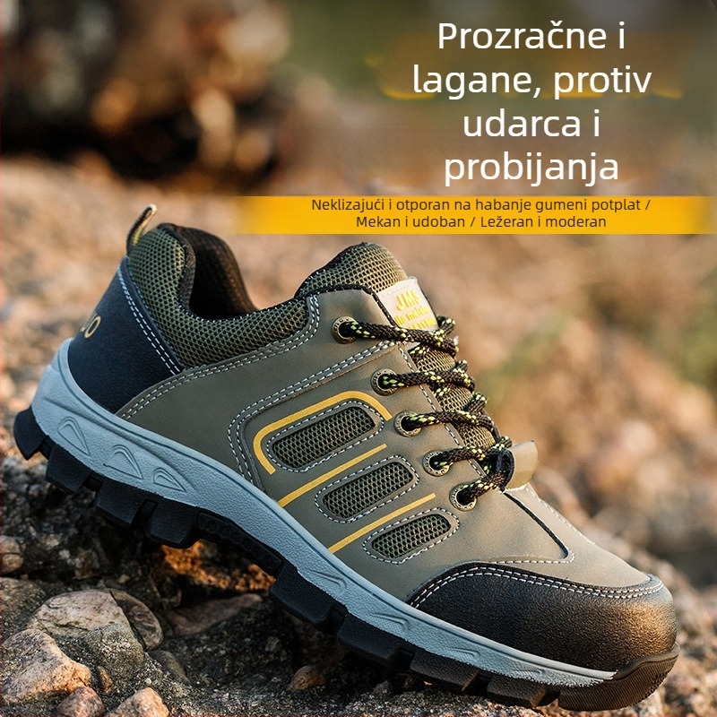 Tai Yukang Sigurnosne tenisice s čeličnim prstom – za muškarce i žene, ljetne, prozračne, otporne na udarce i probijanje, otporne na habanje, lagane, gornji dio od kože i mreže, zelene