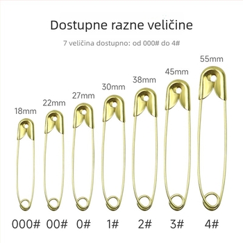 Sigurnosni pin za etikete odjeće, 18–55 mm, srebrna/zlatna/crna, galvanizirano željezo