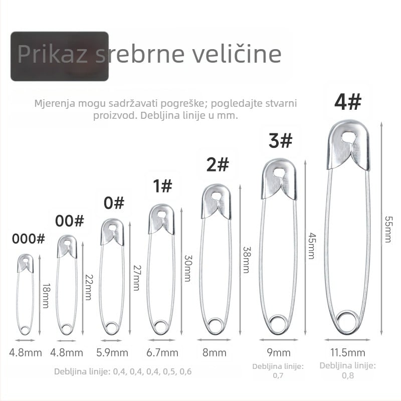 Sigurnosni pin za etikete odjeće, 18–55 mm, srebrna/zlatna/crna, galvanizirano željezo