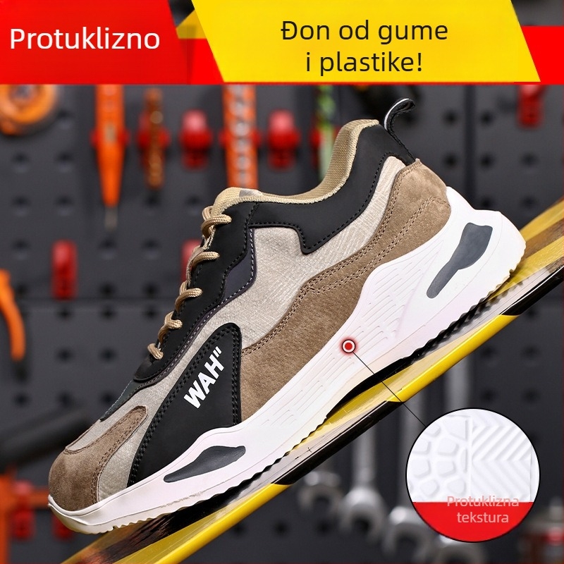 Muške sigurnosne cipele – kaki boje – otporne na udarce i probijanje, lagane i prozračne radne cipele s čeličnim prstom, mekane i udobne