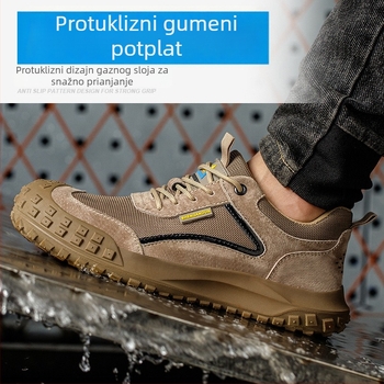 Četvero-sezonske sigurnosne radne cipele s čeličnom zaštitom, nubuk koža, lagane i otporne, gumeni potplat, za gradilište, zaštita od udara i perforacije