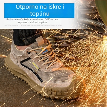 Četvero-sezonske sigurnosne radne cipele s čeličnom zaštitom, nubuk koža, lagane i otporne, gumeni potplat, za gradilište, zaštita od udara i perforacije