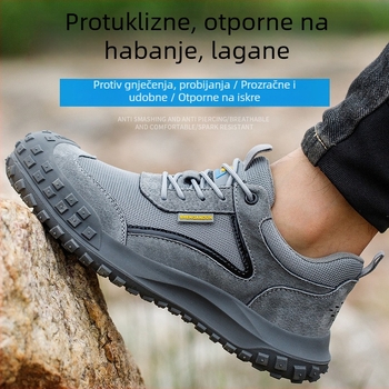 Četvero-sezonske sigurnosne radne cipele s čeličnom zaštitom, nubuk koža, lagane i otporne, gumeni potplat, za gradilište, zaštita od udara i perforacije