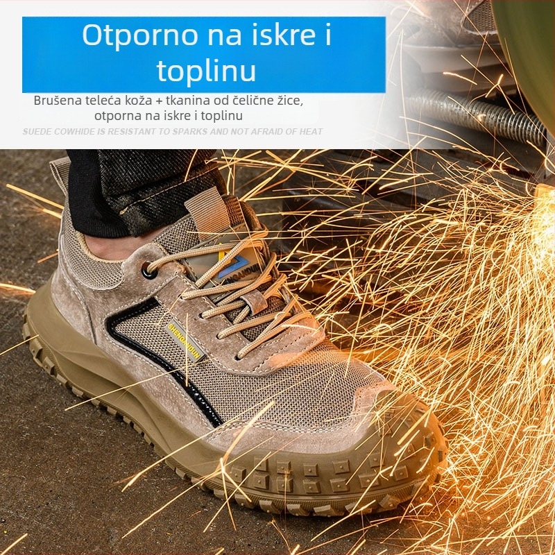 Četvero-sezonske sigurnosne radne cipele s čeličnom zaštitom, nubuk koža, lagane i otporne, gumeni potplat, za gradilište, zaštita od udara i perforacije