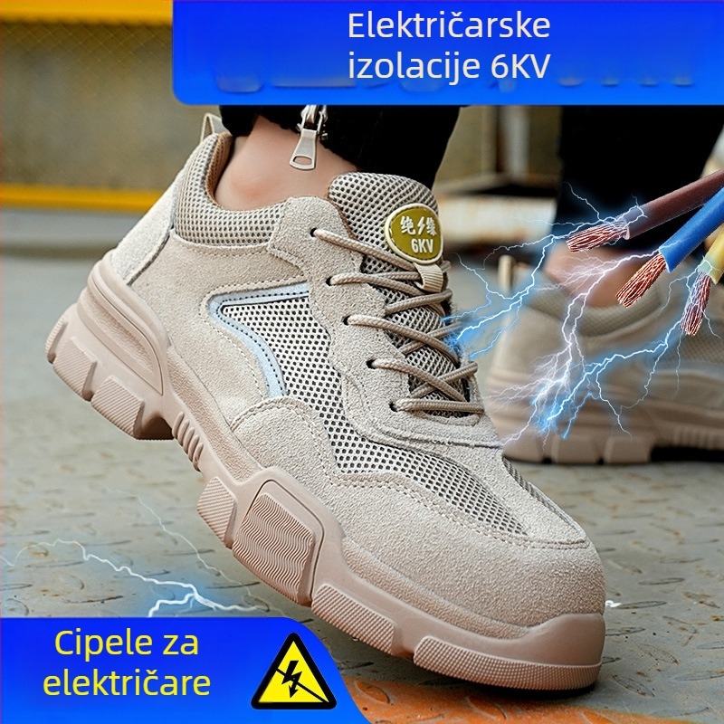 Muške sigurnosne radne cipele s metalnim vrhom, otporne na udarce i proboj, od suede kože, niski dizajn, lagane i prozračne