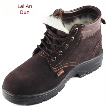 Zimske visoke sigurnosne cipele s čeličnom špicom, tople kožne cipele od prave teleće kože, zaštita od udara i perforacije, unisex