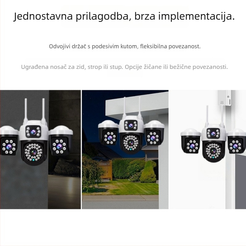V380 bežična Wi-Fi kamera za kućnu upotrebu, daljinski nadzor putem pametnog telefona, trojlentna kamera s tri pogleda
