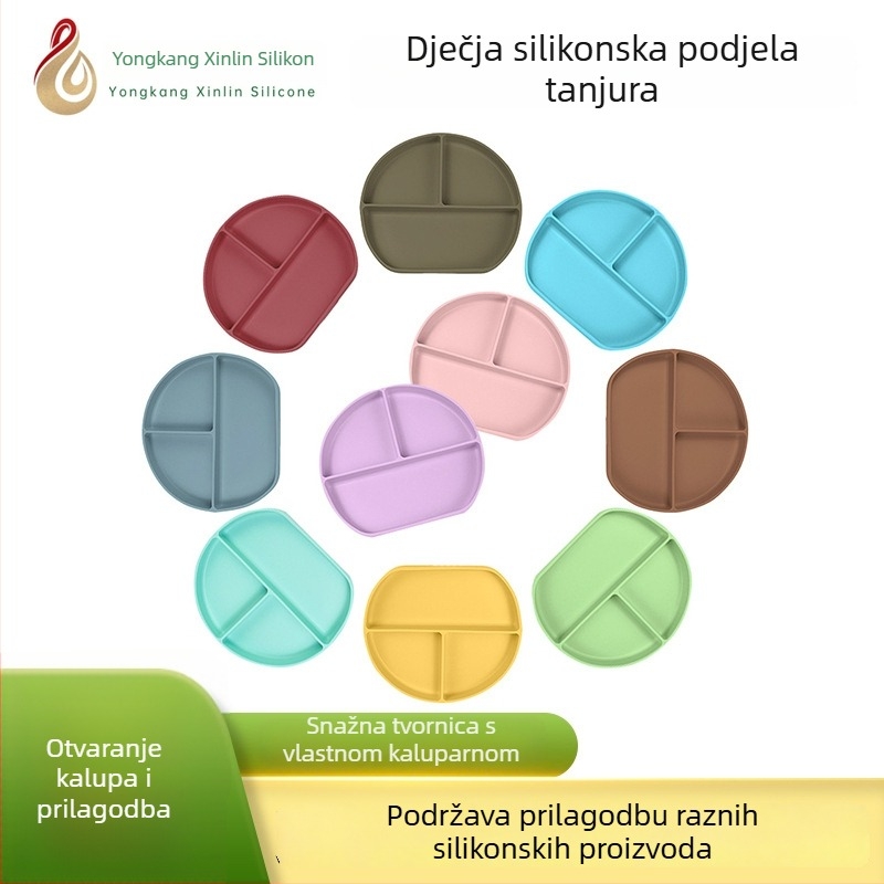 Dječja silikonska podjelna ploča – ovalnog oblika, jednobojna, nije prikladna za mikrovalnu pećnicu