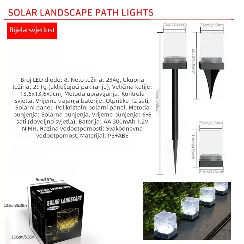 Solarni vanjski LED svjetiljak za vrt, vodootporan, model ZX, 5W, radno vrijeme 6–12 sati