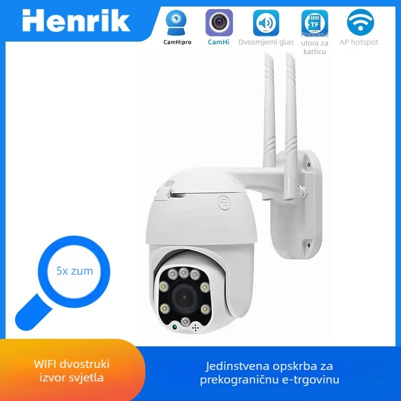 Bežična Wi‑Fi kamera 1080p 5MP, vanjska vodootporna nadzorna kamera CamHi