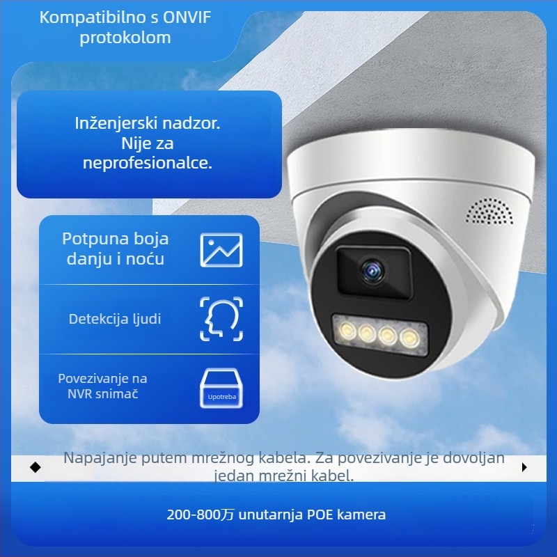Kupolna kamera za nadzor u punoj boji, unutarnja, 4 MP, noćno snimanje