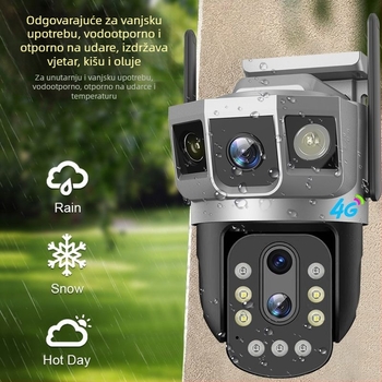V380 4G bežična kamera za nadzor, 10x zoom, 3-kanalni nadzor, CMOS senzor 1080p, objektiv 4+10 mm