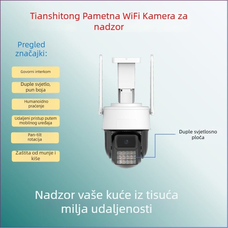 360° Panoramska bežična WiFi dome kamera za unutarnje/ vanjske nadzor - senzor 1/2.7in, -20°C do 55°C, 12V
