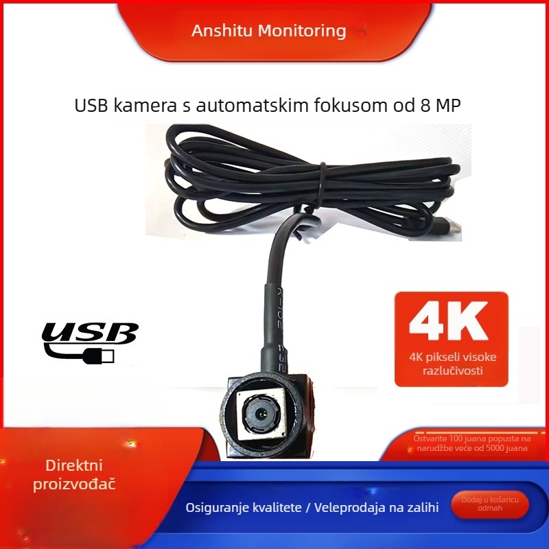 USB web kamera 4K s autofokusom, 8 MP optički zum, prijenos uživo, bez upravljačkih programa, industrijskog tipa