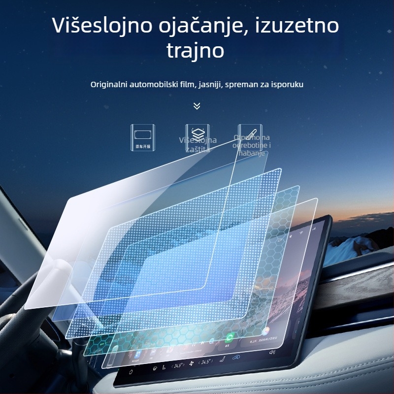 Kaljeno staklo zaštitni zaslon za središnji navigacijski zaslon Hongqi HS3 — jednodijelna konstrukcija, otisci prstiju otporan