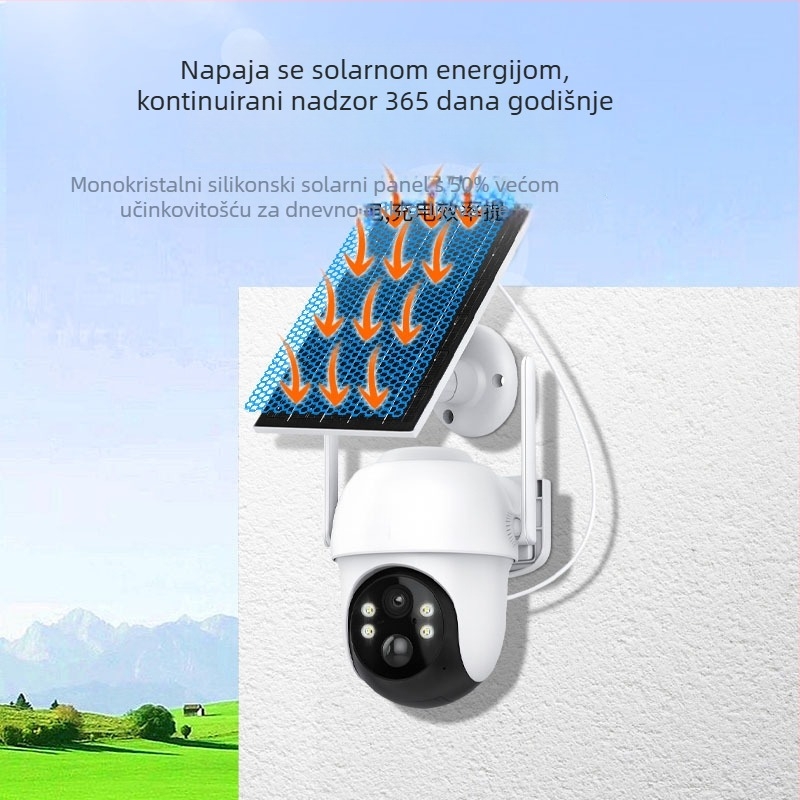 Solarna kamera za kućni nadzor s 360° panoramom, vanjska bežična noćna vizija HD, daljinski pristup putem mobilnog uređaja