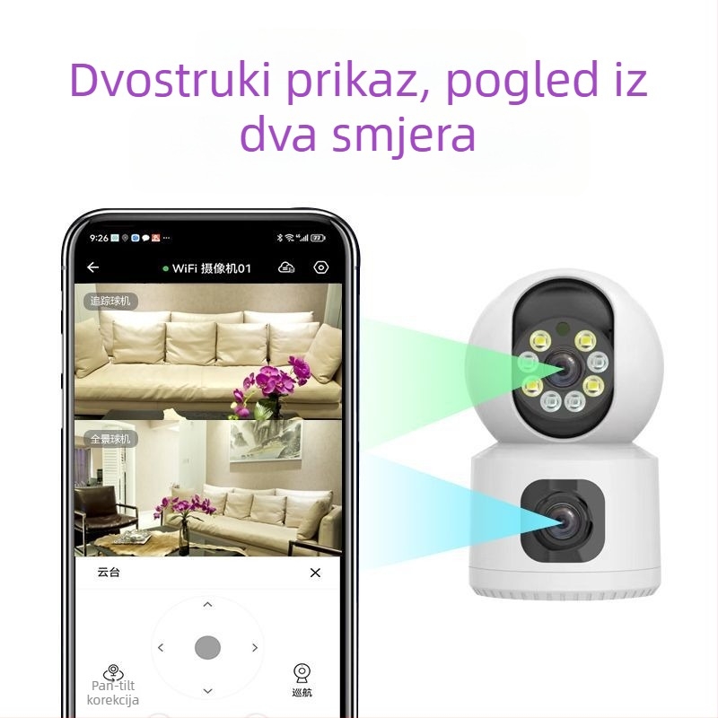 Wi-Fi vanjska kamera za nadzor s 360° panoramskim pomakom, HD infracrveno noćno vid i interkom