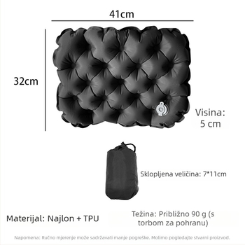 Lagani nafukljivi sjedalni jastuk za kampiranje i piknik, 30 × 40 cm, materijal nylon TPU