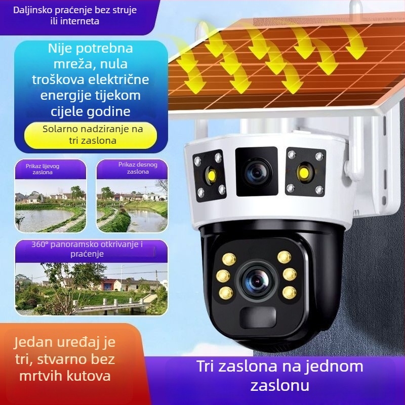 Solarna kamera za nadzor s 360° pokrivenjem, daljinski pristup putem pametnog telefona, za vanjsku upotrebu, HD noćni pregled, 4G, bez električne energije ili interneta