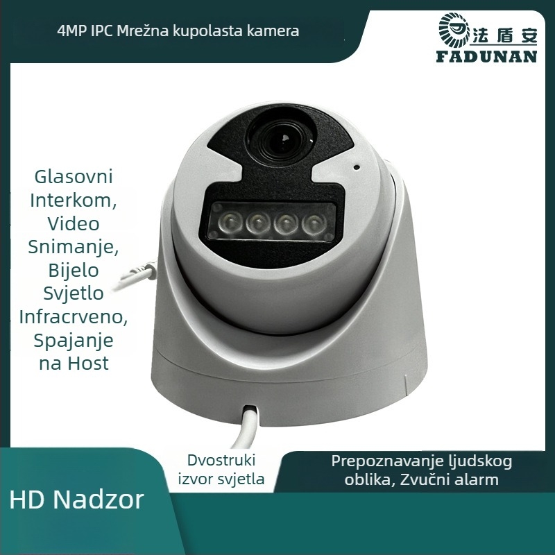 4MP kamera za nadzor s prepoznavanjem ljudske siluete i alarmom, dvostrukim izvorom svjetla, hemisferična kamera u boji