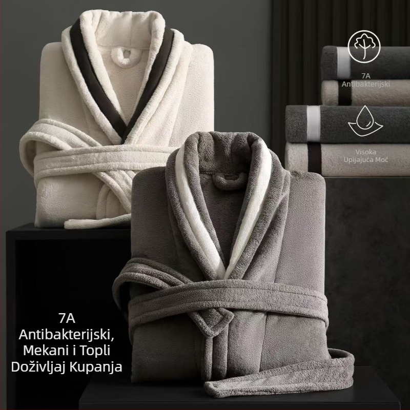 7A antibakterijski ogrtač za kupanje, coral fleece, upija vlagu i brzo se suši, za parove, unisex, zimski debeli model