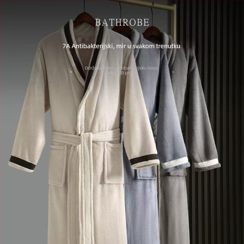 7A antibakterijski ogrtač za kupanje, coral fleece, upija vlagu i brzo se suši, za parove, unisex, zimski debeli model