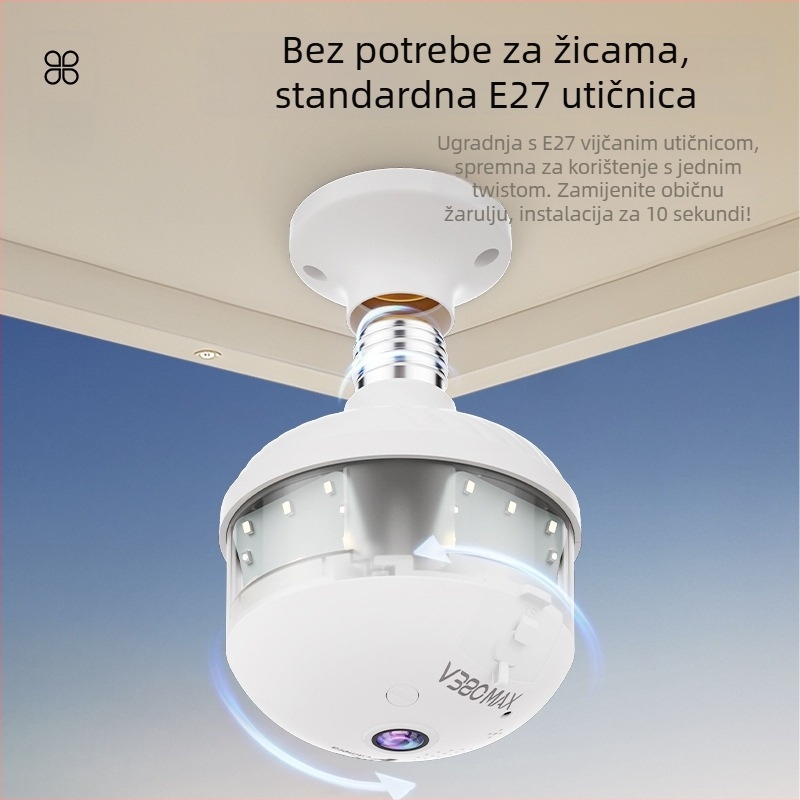 V380 panoramska fisheye kamera-žarulja, bežični Wi‑Fi, daljinsko upravljanje putem mobitela, dvostruko noćno gledanje, HD nadzor