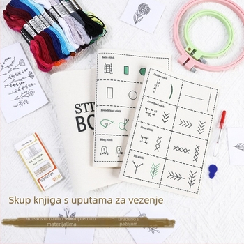 Set za šivanje vezova za početnike – plastični obruč za vezenje, višestruki uzorci veza, upute za početnike, minimalistički stil, šifra proizvoda cxd005, pakiranje 5000 komada, težina 7,1 g