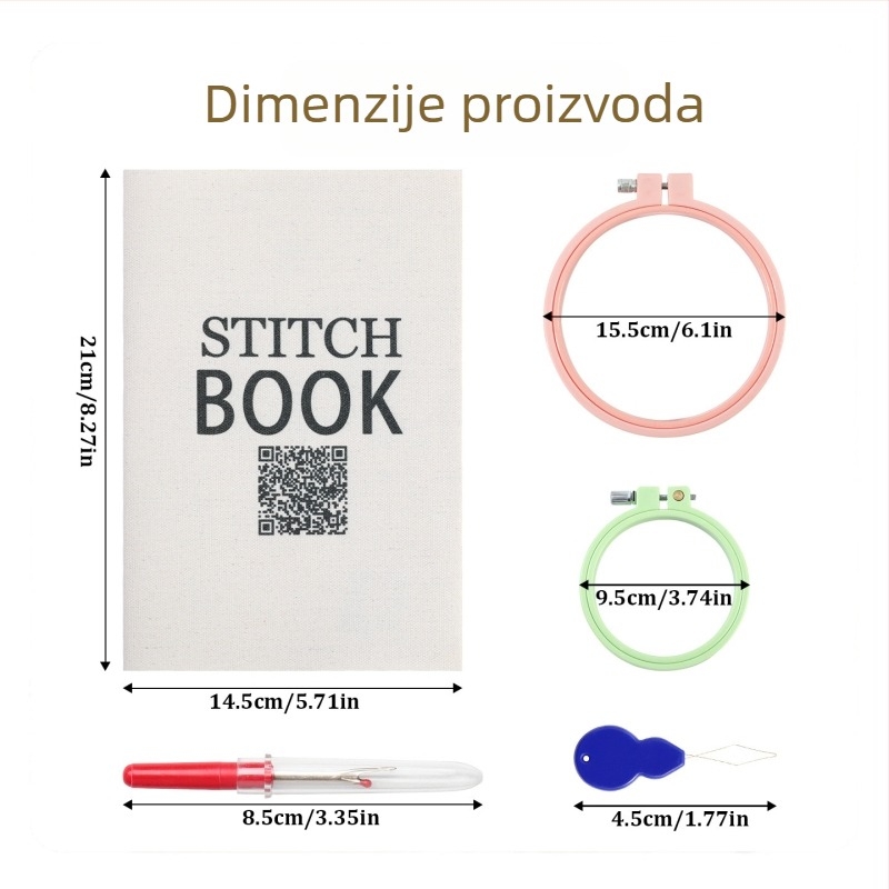 Set za šivanje vezova za početnike – plastični obruč za vezenje, višestruki uzorci veza, upute za početnike, minimalistički stil, šifra proizvoda cxd005, pakiranje 5000 komada, težina 7,1 g