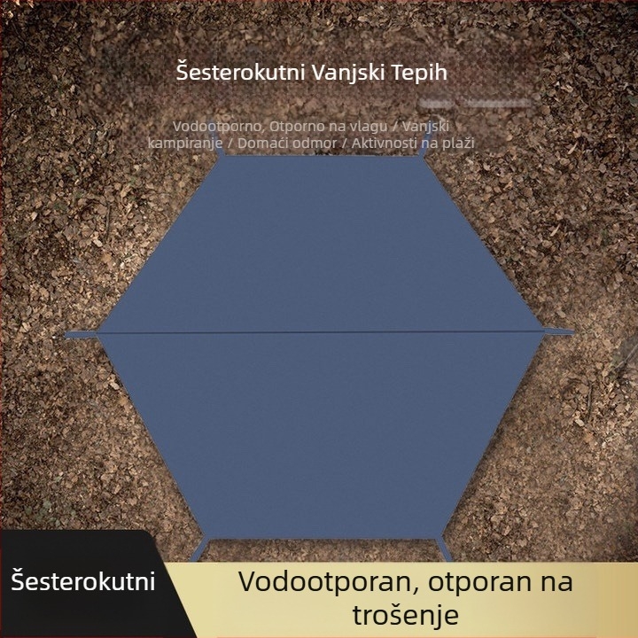 Šesterokutna podloga za pod šatora – otporna na habanje, vodootporna i otporna na vlagu, PE podloga za kampiranje (za više osoba, može se spojiti)