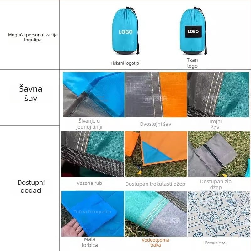 Plažni madrac, vodootporan i otporan na vlagu, 210T poliester tafta, prijenosni za kampiranje i piknik