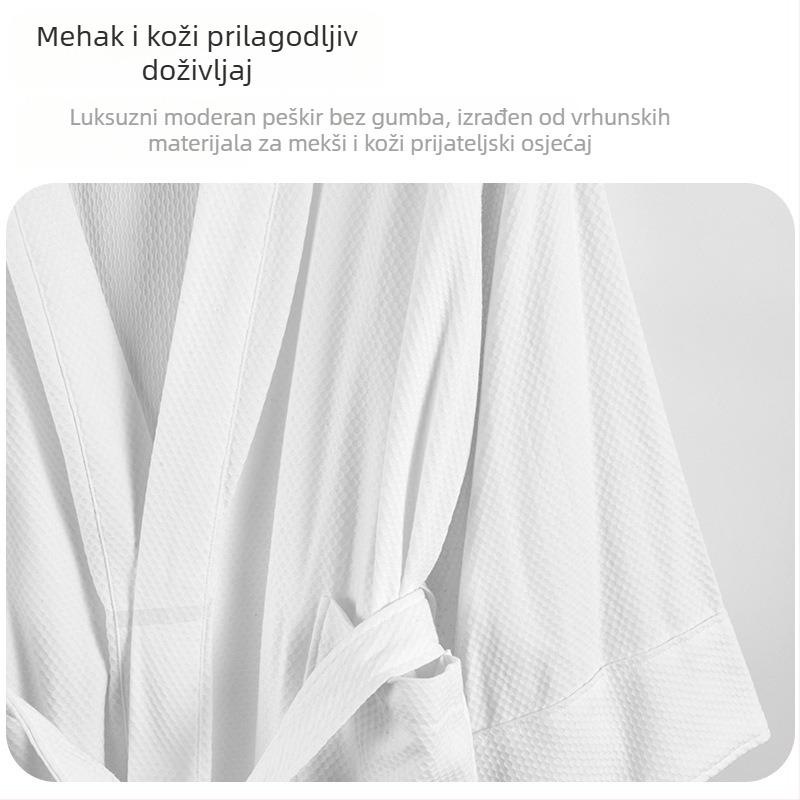 Ogrtač za kupaonicu u hotelskom stilu, unisex, vafl tkanina, 100% pamuk, ljeto, 800 g