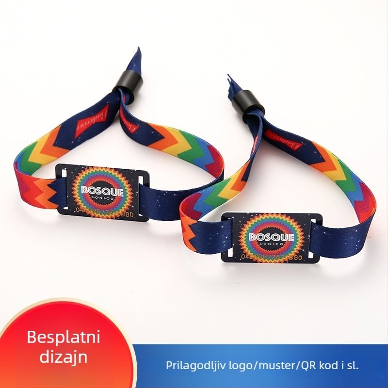 RFID narukvica – jednokratna narukvica za događaje, s tkanom etiketom, HF Read/Write čip, 1024 bajt memorije, model F08
